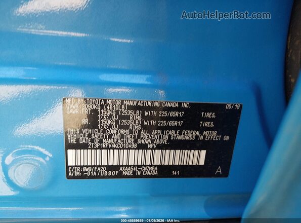 2T3P1RFV4KC010498 2019 TOYOTA RAV4 Blue Widok komory silnika