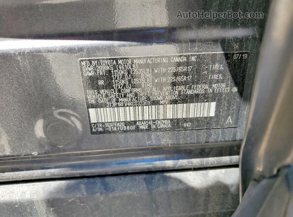 2T3P1RFV4KC032369 2019 TOYOTA RAV4 Gray 360 interior view