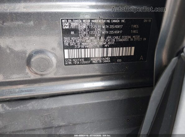2T3P1RFV4KC052119 2019 TOYOTA RAV4 Pewter Вид підкапотного простору