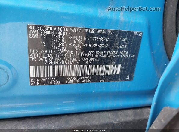 2T3P1RFV4LW117437 2020 TOYOTA RAV4 Синий Вид подкапотного пространства