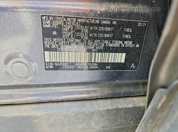 2T3P1RFV4MC192108 2021 TOYOTA RAV4 Gray Вид наклейки з VIN-кодом