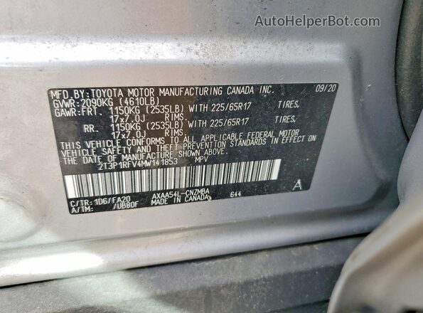 2T3P1RFV4MW141853 2021 TOYOTA RAV4 Silver Widok naklejki z numerem VIN
