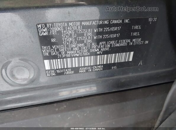 2T3P1RFV4MW151864 2021 TOYOTA RAV4 Gray ძრავის განყოფილების ხედი