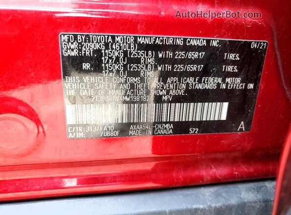 2T3P1RFV4MW198182 2021 TOYOTA RAV4 Red Вид підкапотного простору