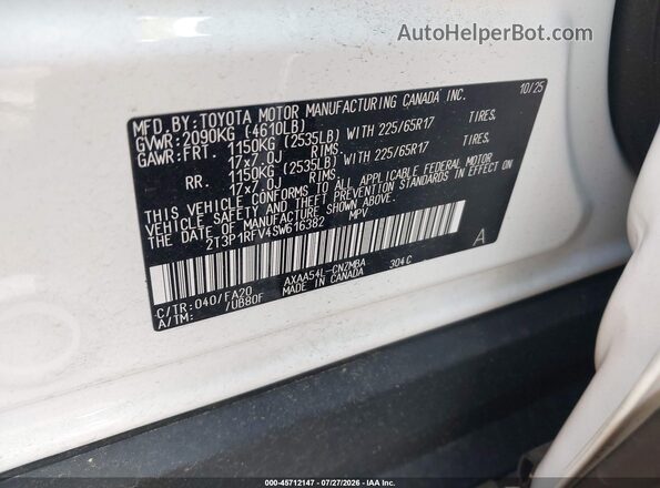 2T3P1RFV4SW616382 2025 TOYOTA RAV4 White Engine compartment view