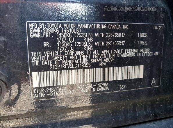 2T3P1RFV5LC118355 2020 TOYOTA RAV4 Black Engine compartment view
