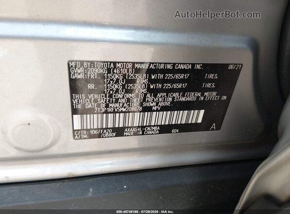2T3P1RFV5MW208878 2021 TOYOTA RAV4 Silver ძრავის განყოფილების ხედი