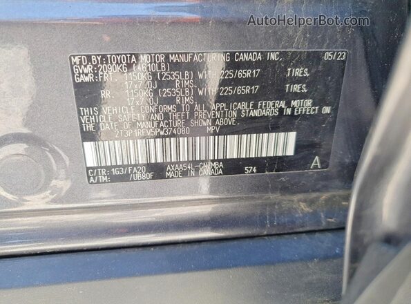 2T3P1RFV5PW374080 2023 TOYOTA RAV4 Charcoal Панорамний вид салону 360°