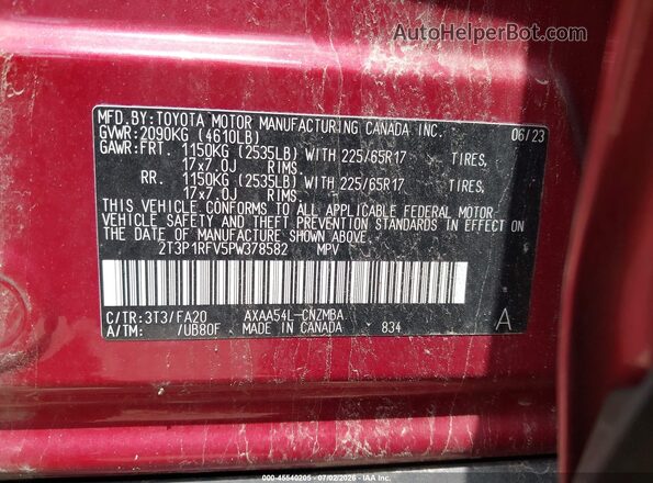 2T3P1RFV5PW378582 2023 TOYOTA RAV4 Red Vista del compartimento del motor