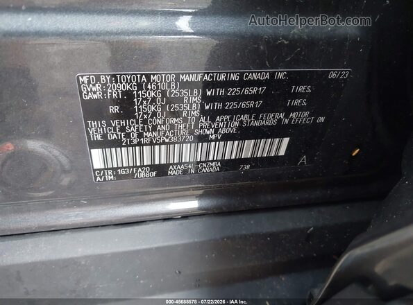 2T3P1RFV5PW383720 2023 TOYOTA RAV4 Gray Շարժիչի բաժամունքի տեսք
