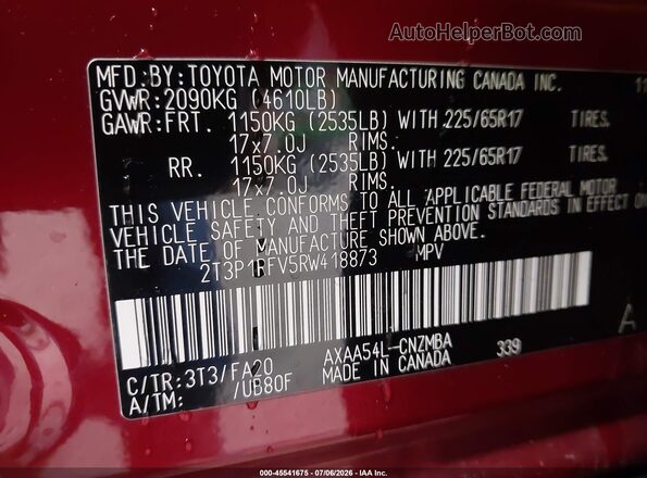 2T3P1RFV5RW418873 2024 TOYOTA RAV4 Red Շարժիչի բաժամունքի տեսք