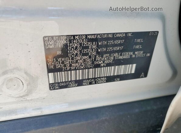 2T3P1RFV5SW511642 2025 TOYOTA RAV4 Белый Вид подкапотного пространства