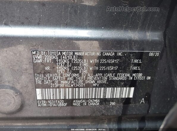 2T3P1RFV6LW134501 2020 TOYOTA RAV4 Gray Widok komory silnika