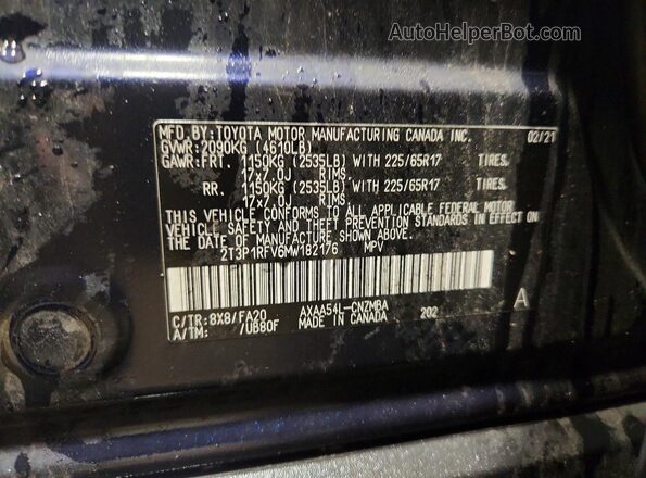 2T3P1RFV6MW182176 2021 TOYOTA RAV4 Blue Вид наклейки з VIN-кодом