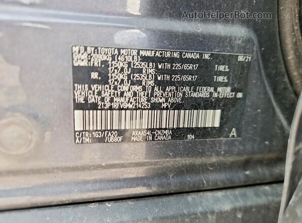 2T3P1RFV6MW214253 2021 TOYOTA RAV4 Gray VIN կոդի պիտակի տեսք
