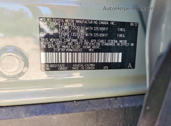 2T3P1RFV6NW280545 2022 TOYOTA RAV4 Gray VIN կոդի պիտակի տեսք