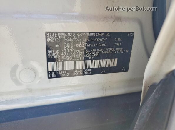 2T3P1RFV6SC505219 2025 TOYOTA RAV4 White VIN კოდის სტიკერის ხედი