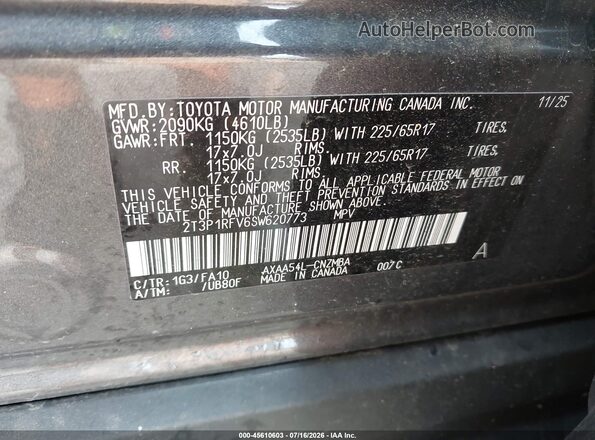 2T3P1RFV6SW620773 2025 TOYOTA RAV4 Gray Vista del compartimento del motor