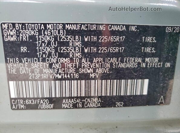 2T3P1RFV7MW144116 2021 TOYOTA RAV4 Серый Вид наклейки с VIN-кодом