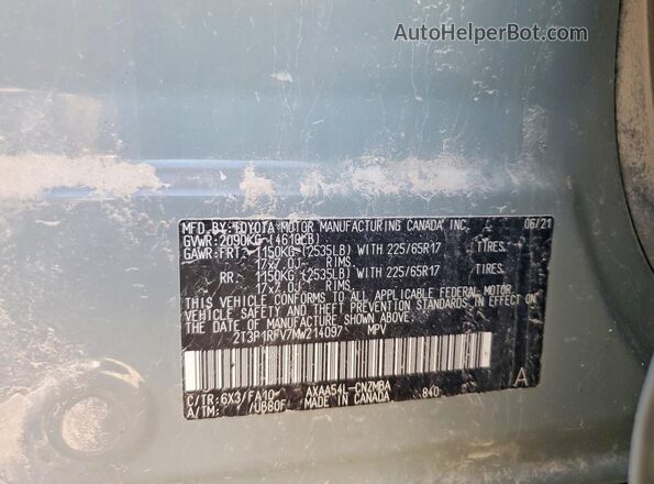 2T3P1RFV7MW214097 2021 TOYOTA RAV4 Green Vista de la etiqueta del VIN