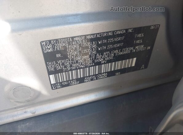 2T3P1RFV7MW215444 2021 TOYOTA RAV4 Gray Engine compartment view