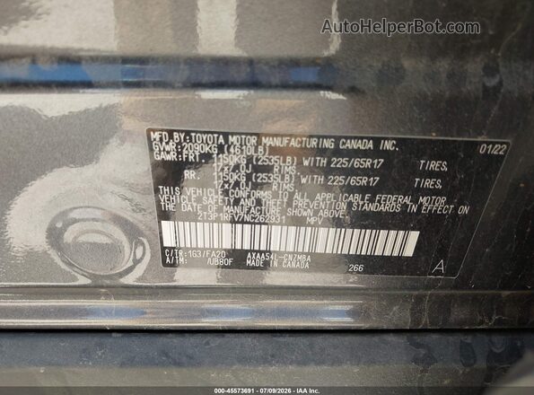 2T3P1RFV7NC262931 2022 TOYOTA RAV4 Gray Вид підкапотного простору