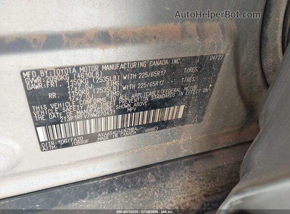 2T3P1RFV7NW270431 2022 TOYOTA RAV4 Silver Вид підкапотного простору