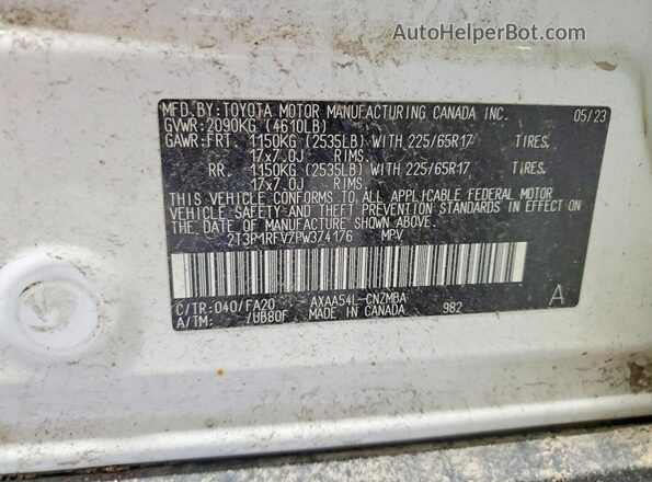 2T3P1RFV7PW374176 2023 TOYOTA RAV4 White Widok naklejki z numerem VIN