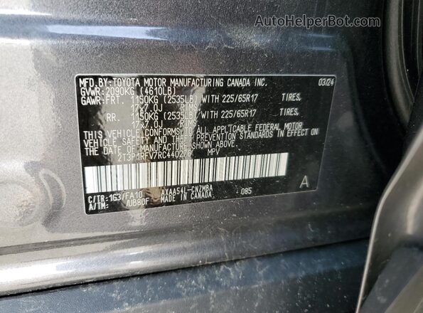 2T3P1RFV7RC440276 2024 TOYOTA RAV4 Gray Widok naklejki z numerem VIN