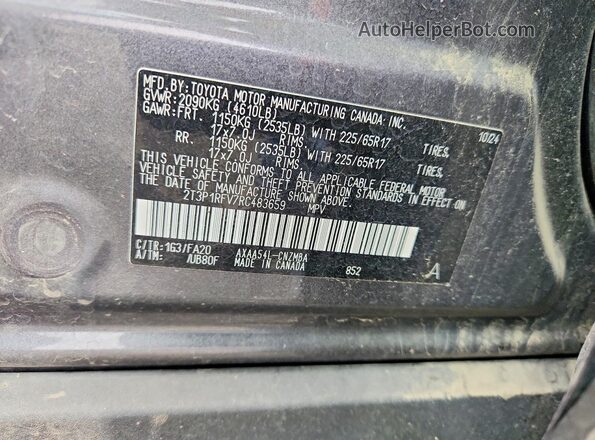 2T3P1RFV7RC483659 2024 TOYOTA RAV4 Gray Вид наклейки з VIN-кодом