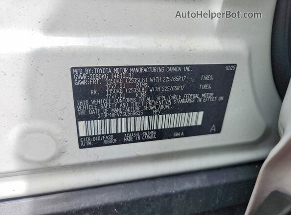 2T3P1RFV7SC569625 2025 TOYOTA RAV4 White VIN կոդի պիտակի տեսք