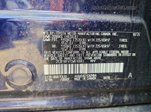 2T3P1RFV7SW610883 2025 TOYOTA RAV4 Blue Вид наклейки з VIN-кодом