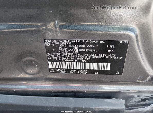 2T3P1RFV8NW296424 2022 TOYOTA RAV4 Gray Engine compartment view