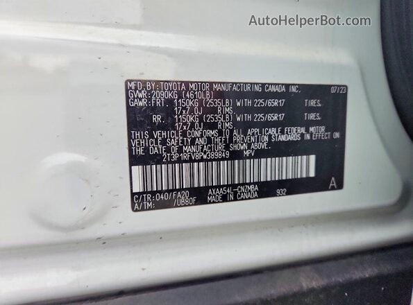 2T3P1RFV8PW389849 2023 TOYOTA RAV4 White Вид наклейки з VIN-кодом