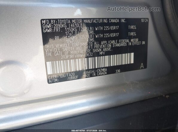 2T3P1RFV8RW489632 2024 TOYOTA RAV4 Silver Շարժիչի բաժամունքի տեսք