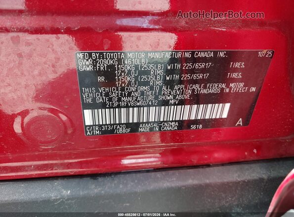 2T3P1RFV8SW607412 2025 TOYOTA RAV4 Red Engine compartment view