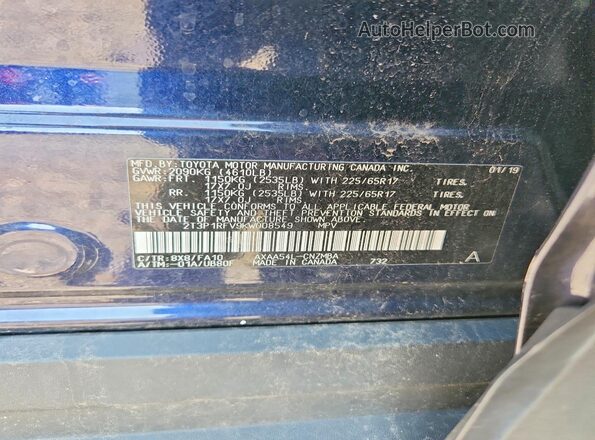 2T3P1RFV9KW008549 2019 TOYOTA RAV4 Blue სალონის 360-გრადუსიანი ხედი