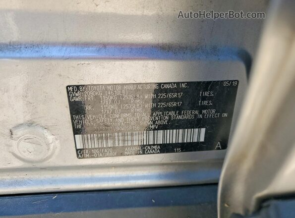 2T3P1RFV9KW058156 2019 TOYOTA RAV4 Silver VIN კოდის სტიკერის ხედი