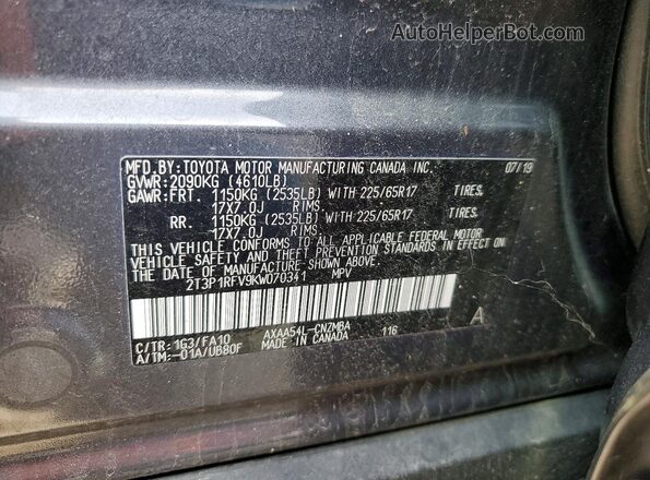 2T3P1RFV9KW070341 2019 TOYOTA RAV4 Gray Widok wnętrza 360 stopni