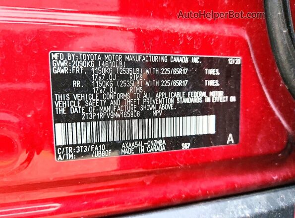 2T3P1RFV9MW165808 2021 TOYOTA RAV4 Red Вид наклейки з VIN-кодом