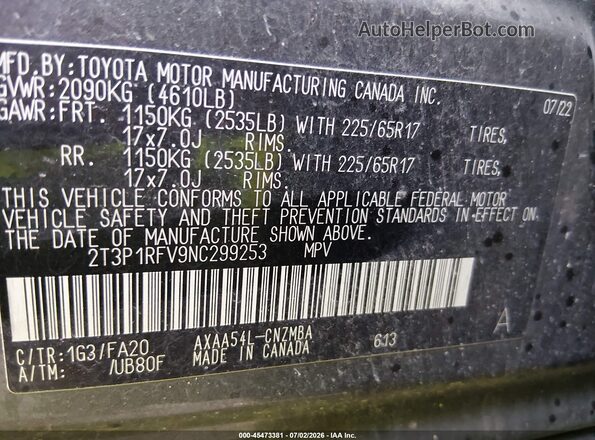 2T3P1RFV9NC299253 2022 TOYOTA RAV4 Серый Вид подкапотного пространства