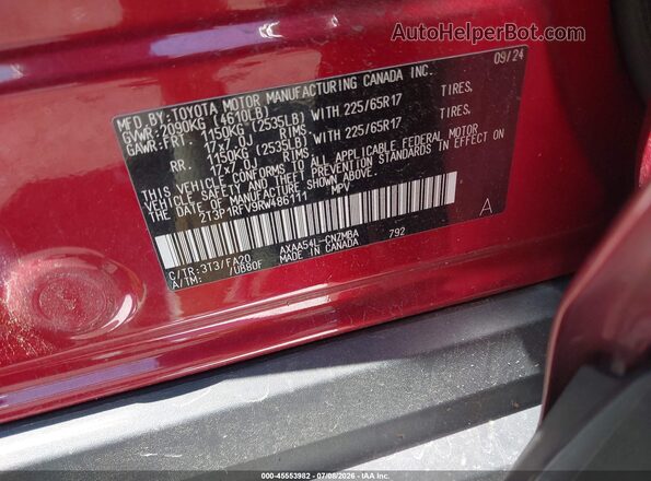 2T3P1RFV9RW486111 2024 TOYOTA RAV4 Red Widok komory silnika