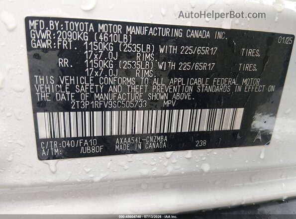 2T3P1RFV9SC505733 2025 TOYOTA RAV4 White Vista del compartimento del motor