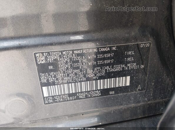 2T3P1RFVXLC124488 2020 TOYOTA RAV4 Gray Widok komory silnika