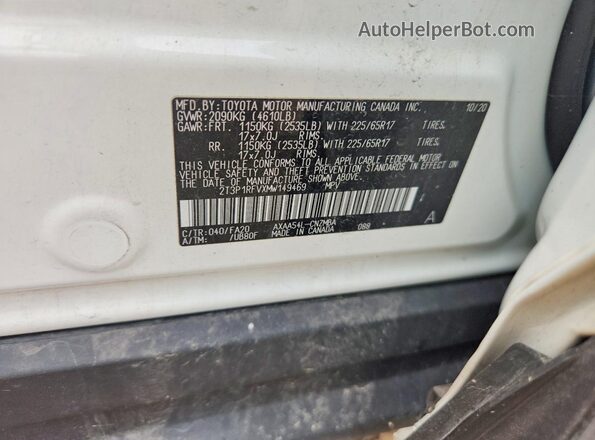 2T3P1RFVXMW149469 2021 TOYOTA RAV4 White Вид наклейки з VIN-кодом