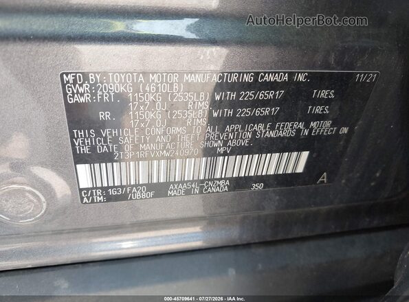 2T3P1RFVXMW240970 2021 TOYOTA RAV4 Blue Widok komory silnika