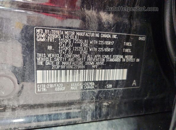 2T3P1RFVXNC279884 2022 TOYOTA RAV4 Black Vista de la etiqueta del VIN