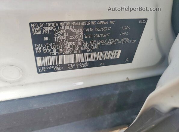 2T3P1RFVXNC284812 2022 TOYOTA RAV4 White Вид наклейки з VIN-кодом