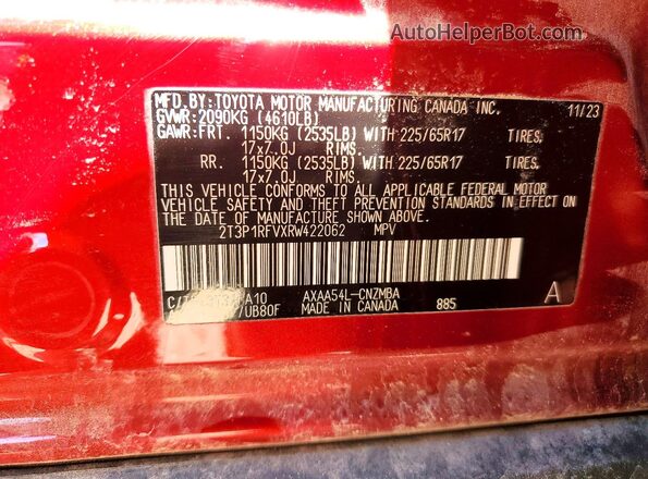 2T3P1RFVXRW422062 2024 TOYOTA RAV4 Red VIN sticker view