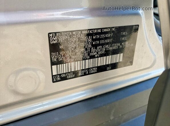 2T3P1RFVXSC511766 2025 TOYOTA RAV4 Silver VIN კოდის სტიკერის ხედი